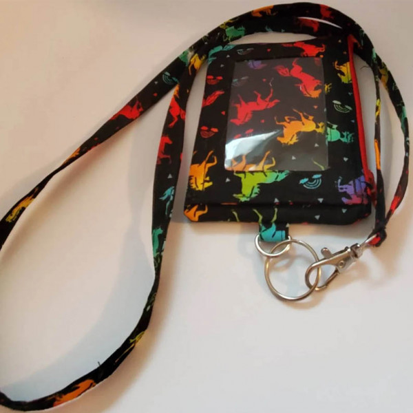 Super Cute Rainbow Unicorn Tie Dye Print ID & Coin Wallet Key Chain/Lanyard